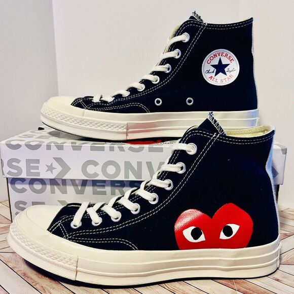 Converse x PLAY Comme des Garçons Chuck 70 M 8 W 10 Black Sneakers Heart 150204C - Picture 1 of 8